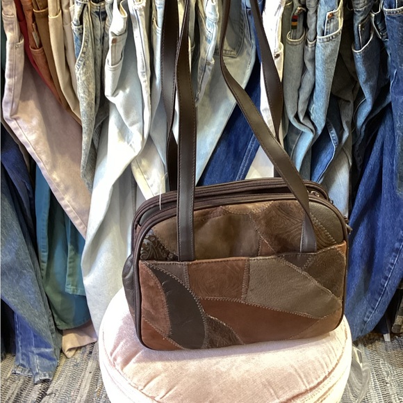 Vintage 80's leather Patchwork oversized frame Bag - Picture 5 of 9